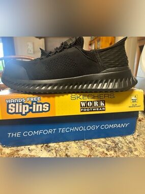 NIB Skechers Men's 11W Slip On Black Athletic Work Sneaker Comp Toe ASTM